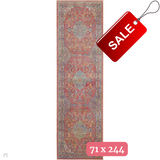 Ankara Global ANR01 Traditional Persian Vintage Distressed Shimmer Floral Medallion Border Textured Carved Durable Low Short Pile Multicolour Runner 071 x 244 cm