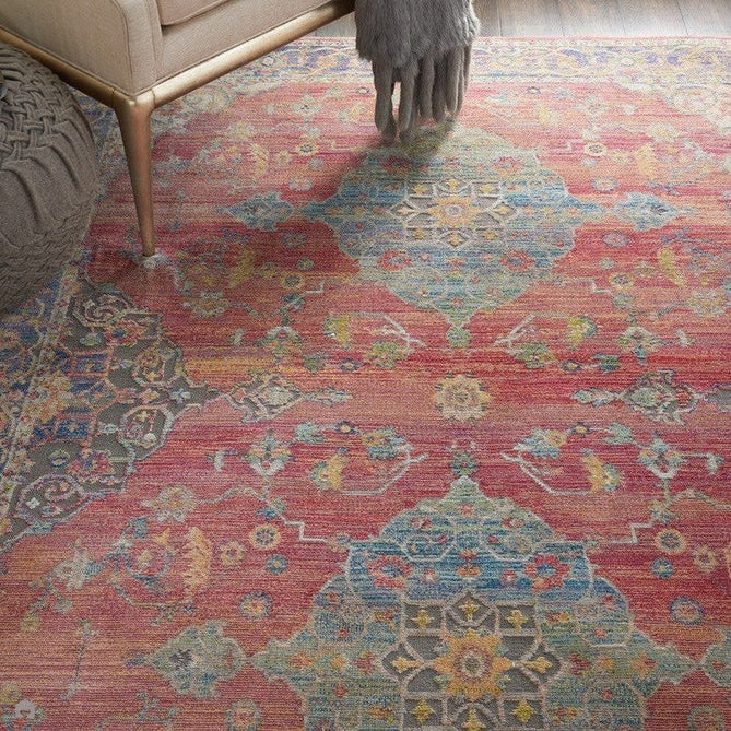 Ankara Global ANR01 Traditional Persian Vintage Distressed Shimmer Floral Medallion Border Textured Carved Durable Low Short Pile Multicolour Runner-Nourison-Rug Love - The Most Loved Rug Store