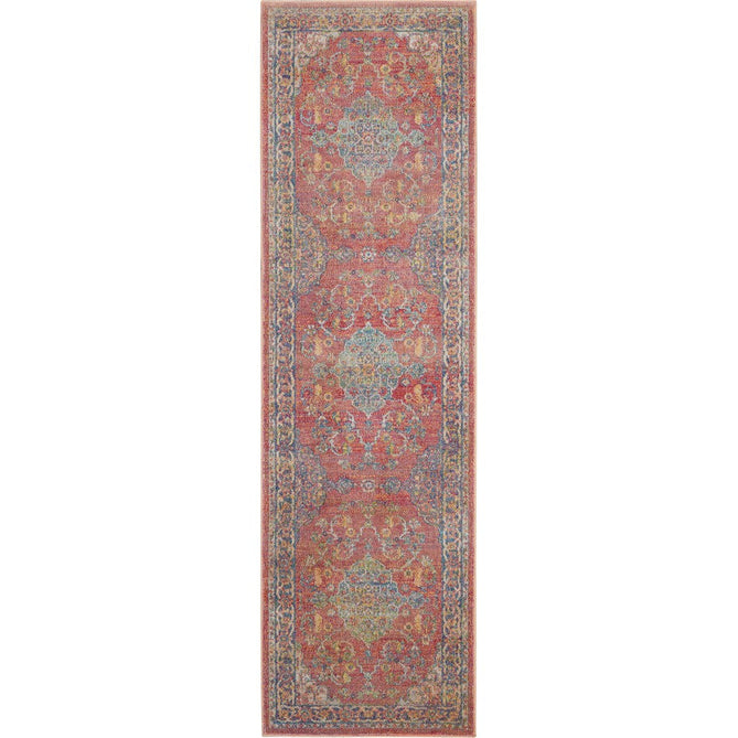 Ankara Global ANR01 Traditional Persian Vintage Distressed Shimmer Floral Medallion Border Textured Carved Durable Low Short Pile Multicolour Runner-Nourison-Rug Love - The Most Loved Rug Store