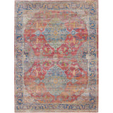 Ankara Global ANR01 Traditional Persian Vintage Distressed Shimmer Floral Medallion Border Textured Carved Low Flat-Pile Multicolour Rug