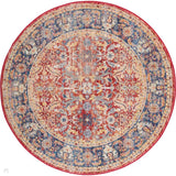Ankara Global ANR02 Traditional Persian Vintage Distressed Shimmer Floral Ornate Border Textured Carved Low Flat-Pile Red Round Rug