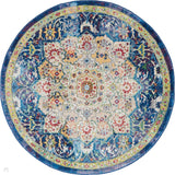 Ankara Global ANR03 Traditional Persian Vintage Distressed Shimmer Floral Medallion Border Textured Carved Low Flat-Pile Blue Round Rug