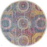 Ankara Global ANR05 Traditional Persian Vintage Distressed Shimmer Floral Ornate Textured Carved Low Flat-Pile Multicolour Round Rug