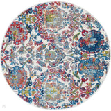 Ankara Global ANR06 Traditional Persian Vintage Distressed Shimmer Floral Ornate Textured Carved Low Flat-Pile Ivory/Blue Round Rug