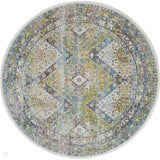 Ankara Global ANR07 Traditional Persian Vintage Distressed Shimmer Floral Medallion Border Textured Carved Low Flat-Pile Blue/Green Round Rug