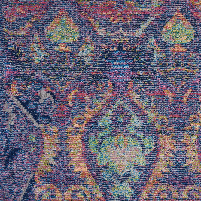 Ankara Global ANR08 Traditional Persian Vintage Distressed Shimmer Floral Ornate Textured Carved Durable Low Short Pile Navy/Multicolour Runner-Nourison-Rug Love - The Most Loved Rug Store