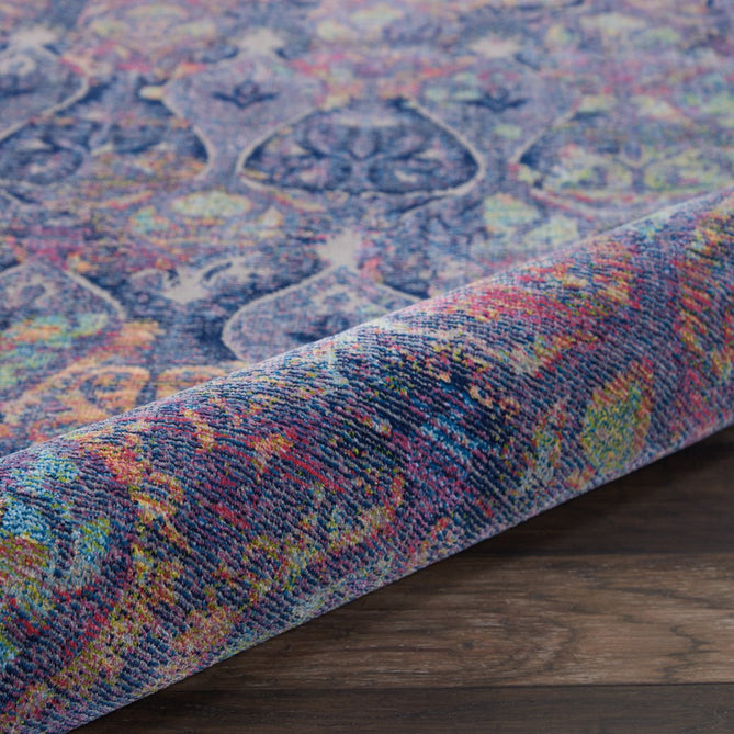 Ankara Global ANR08 Traditional Persian Vintage Distressed Shimmer Floral Ornate Textured Carved Durable Low Short Pile Navy/Multicolour Runner-Nourison-Rug Love - The Most Loved Rug Store