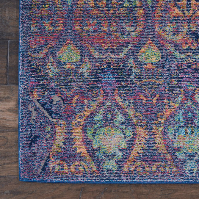 Ankara Global ANR08 Traditional Persian Vintage Distressed Shimmer Floral Ornate Textured Carved Durable Low Short Pile Navy/Multicolour Runner-Nourison-Rug Love - The Most Loved Rug Store