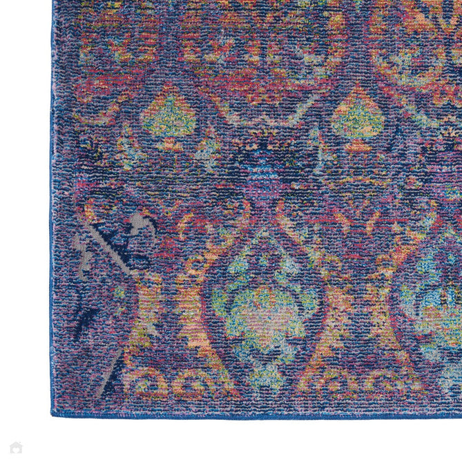 Ankara Global ANR08 Traditional Persian Vintage Distressed Shimmer Floral Ornate Textured Carved Durable Low Short Pile Navy/Multicolour Runner-Nourison-Rug Love - The Most Loved Rug Store