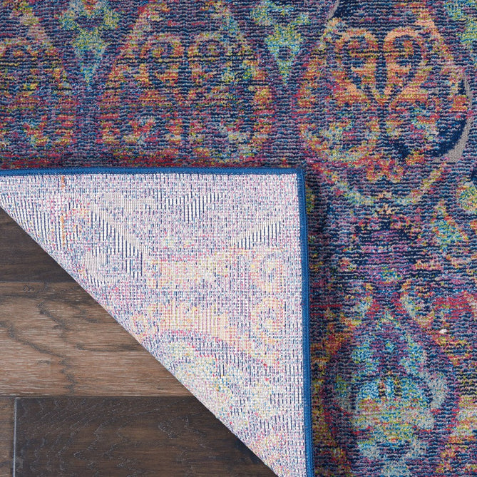 Ankara Global ANR08 Traditional Persian Vintage Distressed Shimmer Floral Ornate Textured Carved Durable Low Short Pile Navy/Multicolour Runner-Nourison-Rug Love - The Most Loved Rug Store