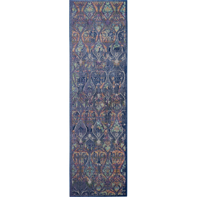 Ankara Global ANR08 Traditional Persian Vintage Distressed Shimmer Floral Ornate Textured Carved Durable Low Short Pile Navy/Multicolour Runner-Nourison-Rug Love - The Most Loved Rug Store