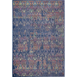 Ankara Global ANR08 Traditional Persian Vintage Distressed Shimmer Floral Ornate Textured Carved Low Flat-Pile Navy/Multicolour Rug