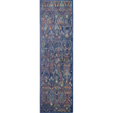 Ankara Global ANR08 Traditional Persian Vintage Distressed Shimmer Floral Ornate Textured Carved Low Flat-Pile Navy/Multicolour Runner