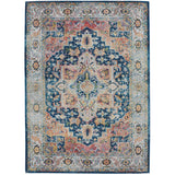 Ankara Global ANR11 Traditional Persian Vintage Distressed Shimmer Floral Medallion Border Textured Carved Low Flat-Pile Blue/Multicolour Rug
