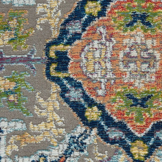 Ankara Global ANR12 Traditional Persian Vintage Distressed Shimmer Floral Ornate Border Textured Carved Durable Low Short Pile Grey/Multicolour Runner-Nourison-Rug Love - The Most Loved Rug Store