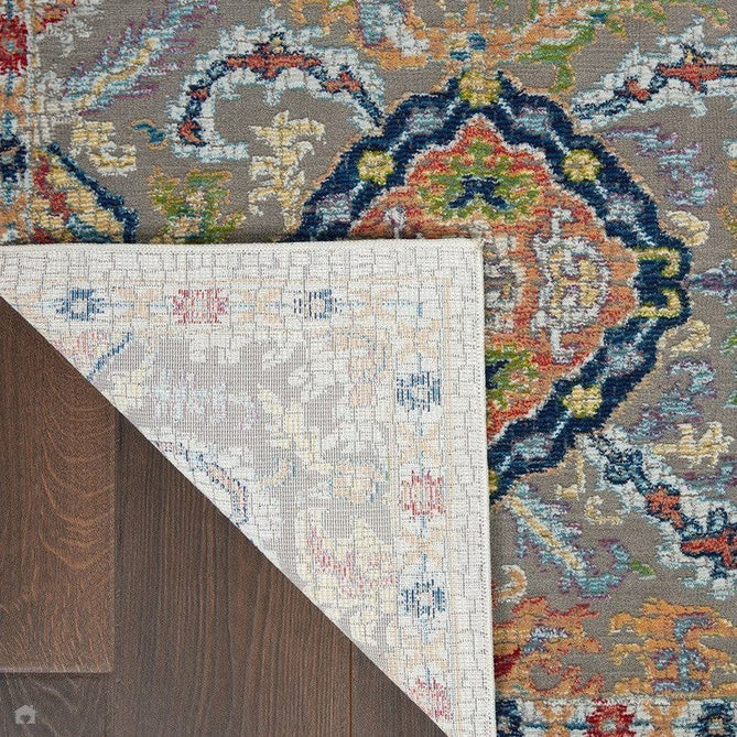 Ankara Global ANR12 Traditional Persian Vintage Distressed Shimmer Floral Ornate Border Textured Carved Durable Low Short Pile Grey/Multicolour Runner-Nourison-Rug Love - The Most Loved Rug Store