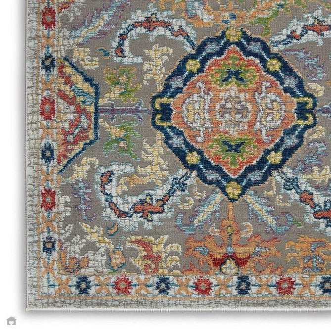 Ankara Global ANR12 Traditional Persian Vintage Distressed Shimmer Floral Ornate Border Textured Carved Durable Low Short Pile Grey/Multicolour Runner-Nourison-Rug Love - The Most Loved Rug Store
