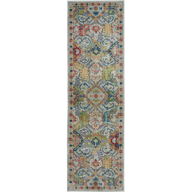 Ankara Global ANR12 Traditional Persian Vintage Distressed Shimmer Floral Ornate Border Textured Carved Durable Low Short Pile Grey/Multicolour Runner-Nourison-Rug Love - The Most Loved Rug Store