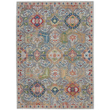 Ankara Global ANR12 Traditional Persian Vintage Distressed Shimmer Floral Ornate Border Textured Carved Low Flat-Pile Grey/Multicolour Rug