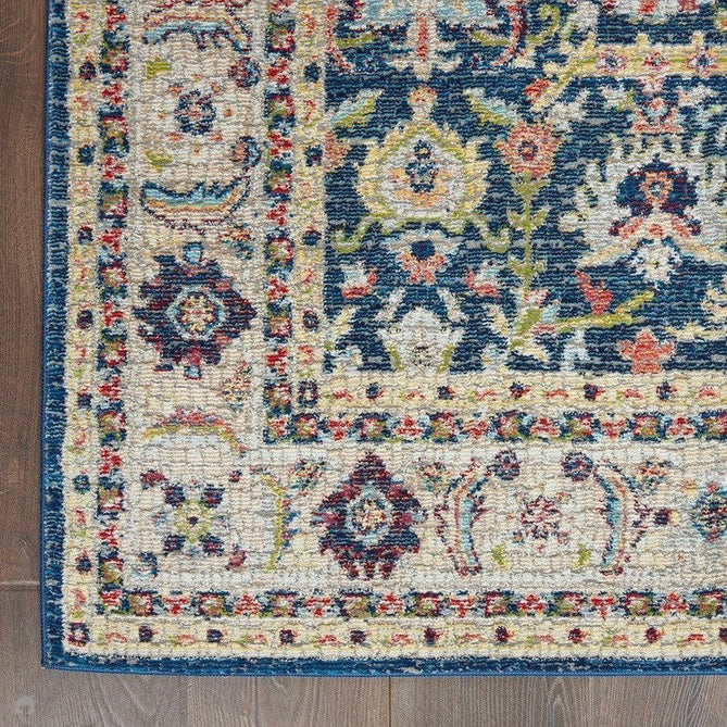 Ankara Global ANR13 Traditional Persian Vintage Distressed Shimmer Floral Ornate Border Textured Carved Durable Low Short Pile Navy/Multicolour Runner-Nourison-Rug Love - The Most Loved Rug Store