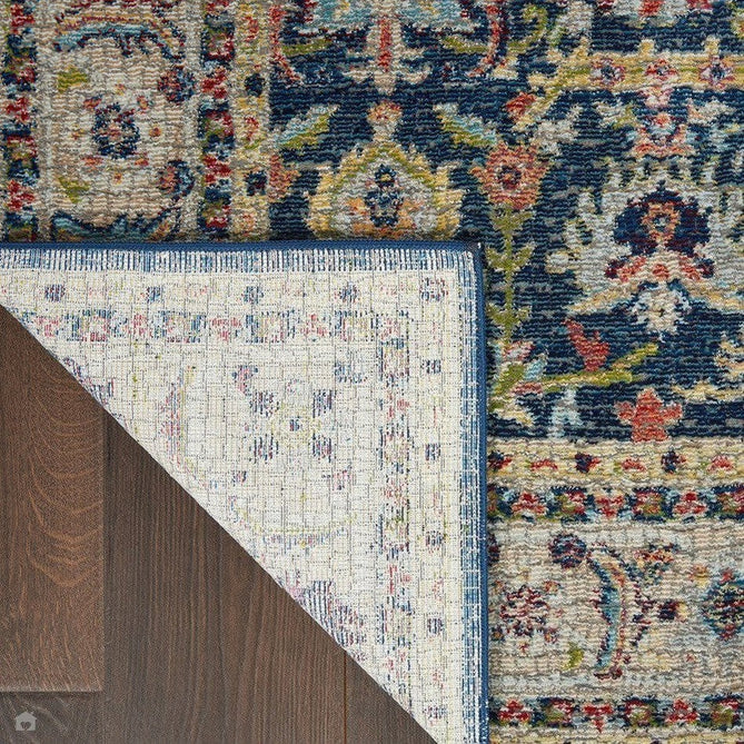 Ankara Global ANR13 Traditional Persian Vintage Distressed Shimmer Floral Ornate Border Textured Carved Durable Low Short Pile Navy/Multicolour Runner-Nourison-Rug Love - The Most Loved Rug Store