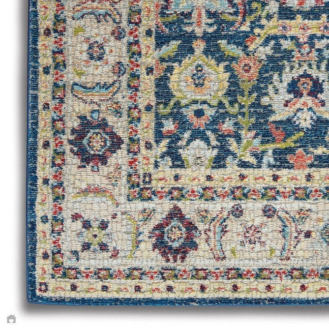 Ankara Global ANR13 Traditional Persian Vintage Distressed Shimmer Floral Ornate Border Textured Carved Durable Low Short Pile Navy/Multicolour Runner-Nourison-Rug Love - The Most Loved Rug Store