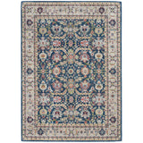 Ankara Global ANR13 Traditional Persian Vintage Distressed Shimmer Floral Ornate Border Textured Carved Low Flat-Pile Navy/Multicolour Rug