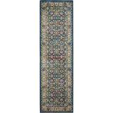 Ankara Global ANR13 Traditional Persian Vintage Distressed Shimmer Floral Ornate Border Textured Carved Low Flat-Pile Navy/Multicolour Runner
