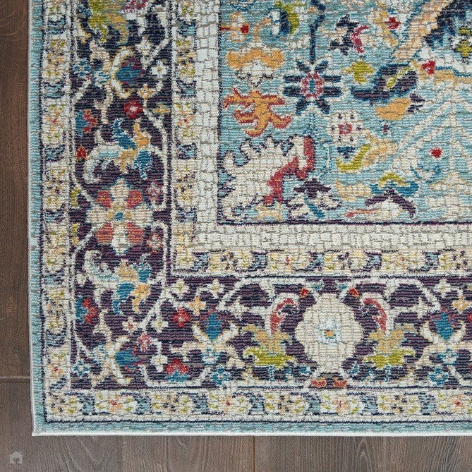 Ankara Global ANR14 Traditional Persian Vintage Distressed Shimmer Floral Medallion Border Textured Carved Durable Low Short Pile Teal/Multicolour Runner-Nourison-Rug Love - The Most Loved Rug Store
