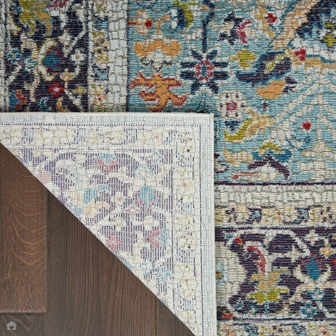 Ankara Global ANR14 Traditional Persian Vintage Distressed Shimmer Floral Medallion Border Textured Carved Durable Low Short Pile Teal/Multicolour Runner-Nourison-Rug Love - The Most Loved Rug Store
