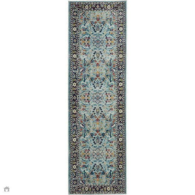 Ankara Global ANR14 Traditional Persian Vintage Distressed Shimmer Floral Medallion Border Textured Carved Durable Low Short Pile Teal/Multicolour Runner-Nourison-Rug Love - The Most Loved Rug Store