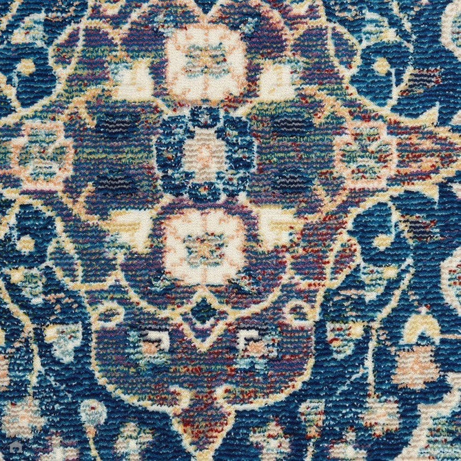 Ankara Global ANR16 Traditional Persian Vintage Distressed Shimmer Floral Ornate Border Textured Carved Durable Low Short Pile Navy/Multicolour Runner-Nourison-Rug Love - The Most Loved Rug Store