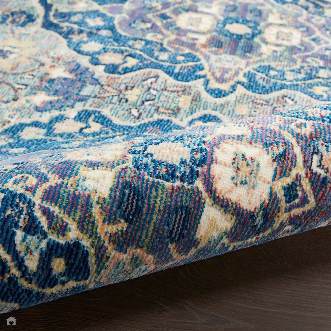 Ankara Global ANR16 Traditional Persian Vintage Distressed Shimmer Floral Ornate Border Textured Carved Durable Low Short Pile Navy/Multicolour Runner-Nourison-Rug Love - The Most Loved Rug Store