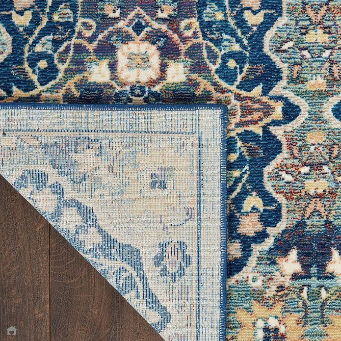 Ankara Global ANR16 Traditional Persian Vintage Distressed Shimmer Floral Ornate Border Textured Carved Durable Low Short Pile Navy/Multicolour Runner-Nourison-Rug Love - The Most Loved Rug Store