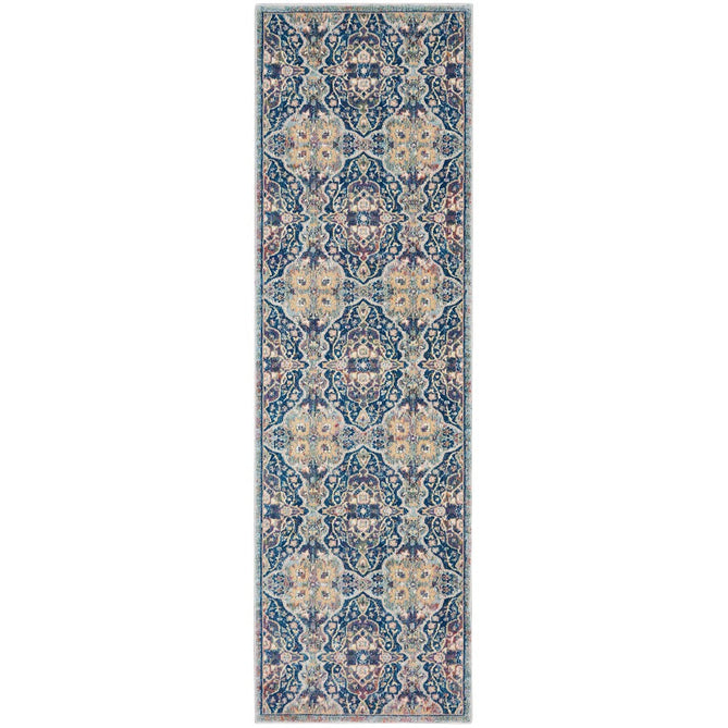 Ankara Global ANR16 Traditional Persian Vintage Distressed Shimmer Floral Ornate Border Textured Carved Durable Low Short Pile Navy/Multicolour Runner-Nourison-Rug Love - The Most Loved Rug Store