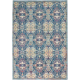 Ankara Global ANR16 Traditional Persian Vintage Distressed Shimmer Floral Ornate Border Textured Carved Low Flat-Pile Navy/Multicolour Rug