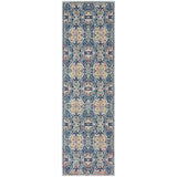 Ankara Global ANR16 Traditional Persian Vintage Distressed Shimmer Floral Ornate Border Textured Carved Low Flat-Pile Navy/Multicolour Runner