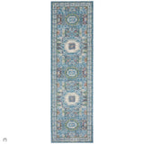 Ankara Global ANR17 Traditional Persian Vintage Distressed Shimmer Floral Medallion Border Textured Carved Durable Low Short Pile Ivory/Light Blue Runner