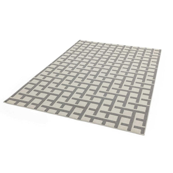 Antibes AN03 Grid Modern Geometric Durable Stain-Resistant Weatherproof Flatweave In-Outdoor White/Grey Rug-Asiatic Carpets-Rug Love - The Most Loved Rug Store