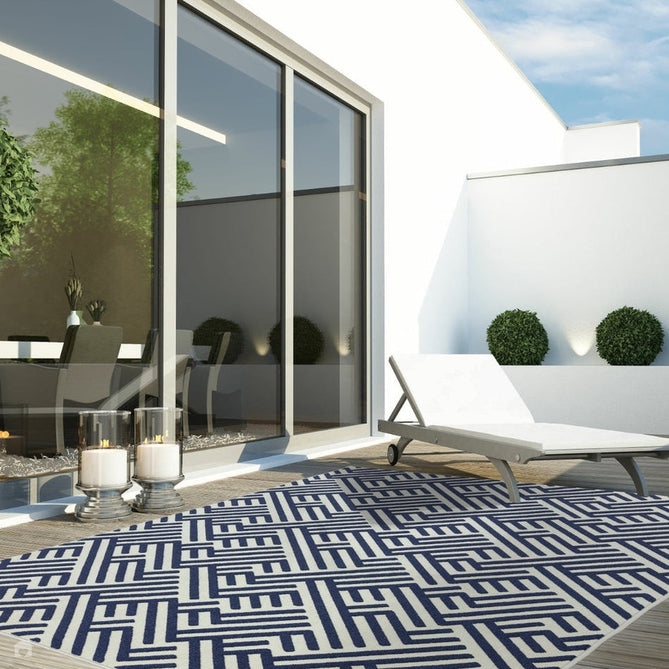 Antibes AN04 Linear Modern Geometric Durable Stain-Resistant Weatherproof Flatweave In-Outdoor Blue/White Rug-Asiatic Carpets-Rug Love - The Most Loved Rug Store