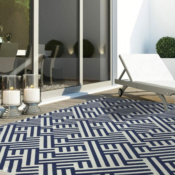 Antibes AN04 Linear Modern Geometric Durable Stain-Resistant Weatherproof Flatweave In-Outdoor Blue/White Rug-Asiatic Carpets-Rug Love - The Most Loved Rug Store