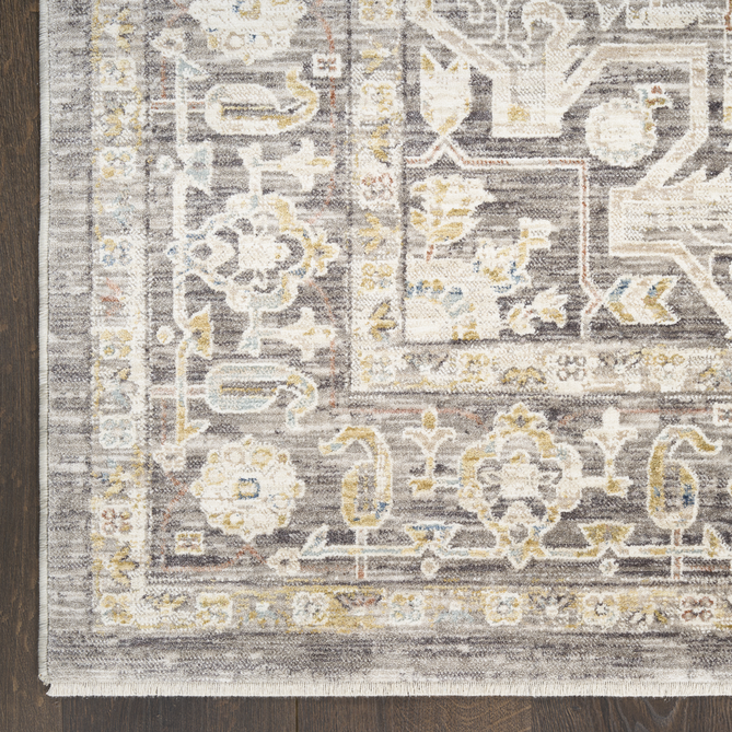 Antique Fusion ANF01 Traditional Vintage Distressed Medallion Border Soft Smooth Polyester Low Profile Short Pile Ivory/Charcoal Rug-Nourison-Rug Love - The Most Loved Rug Store