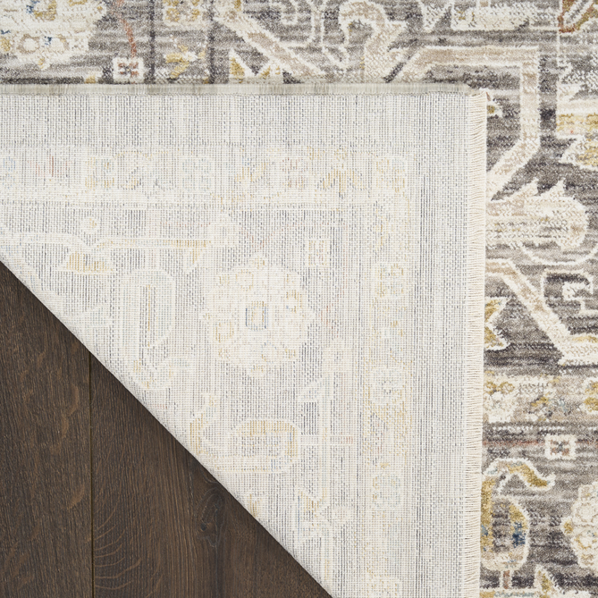 Antique Fusion ANF01 Traditional Vintage Distressed Medallion Border Soft Smooth Polyester Low Profile Short Pile Ivory/Charcoal Rug-Nourison-Rug Love - The Most Loved Rug Store