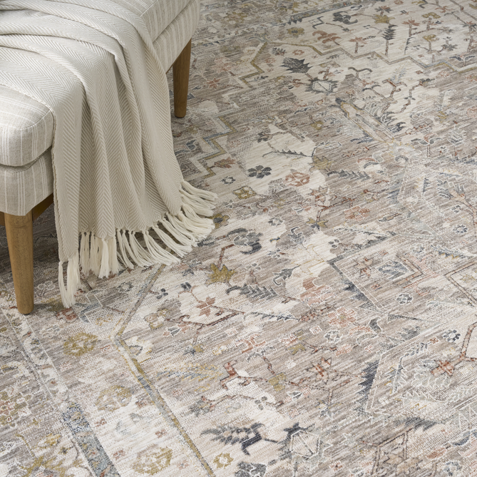 Antique Fusion ANF02 Traditional Vintage Distressed Floral Medallion Border Soft Smooth Polyester Low Profile Short Pile Ivory/Multicolour Rug-Nourison-Rug Love - The Most Loved Rug Store