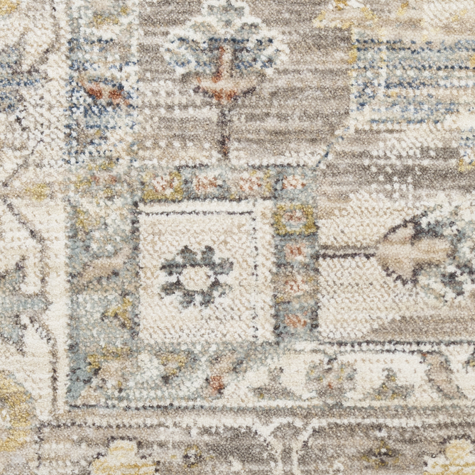 Antique Fusion ANF02 Traditional Vintage Distressed Floral Medallion Border Soft Smooth Polyester Low Profile Short Pile Ivory/Multicolour Rug-Nourison-Rug Love - The Most Loved Rug Store