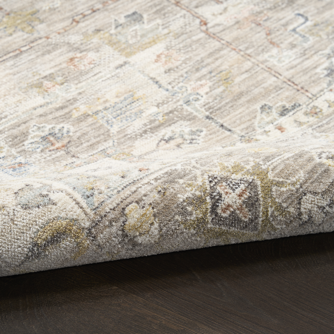 Antique Fusion ANF02 Traditional Vintage Distressed Floral Medallion Border Soft Smooth Polyester Low Profile Short Pile Ivory/Multicolour Rug-Nourison-Rug Love - The Most Loved Rug Store