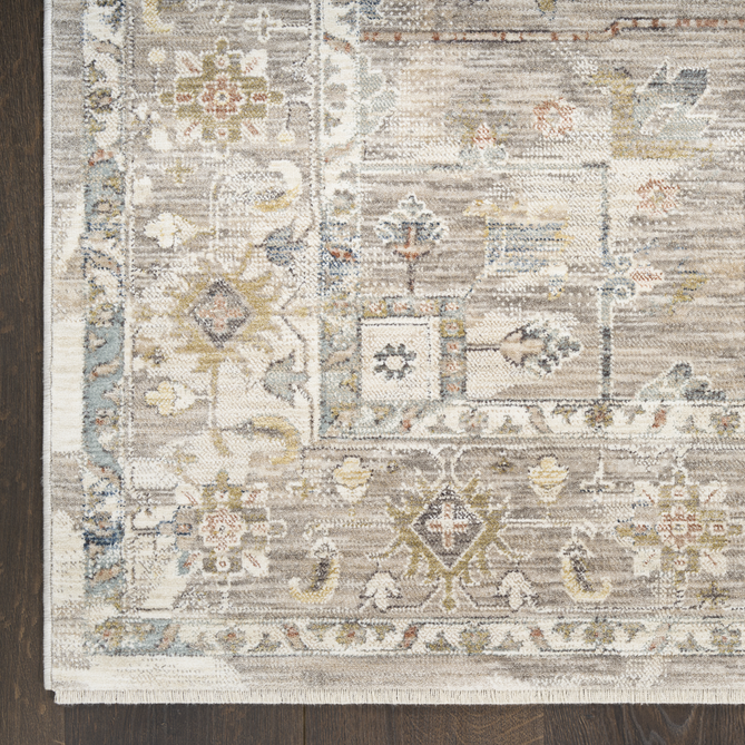 Antique Fusion ANF02 Traditional Vintage Distressed Floral Medallion Border Soft Smooth Polyester Low Profile Short Pile Ivory/Multicolour Rug-Nourison-Rug Love - The Most Loved Rug Store
