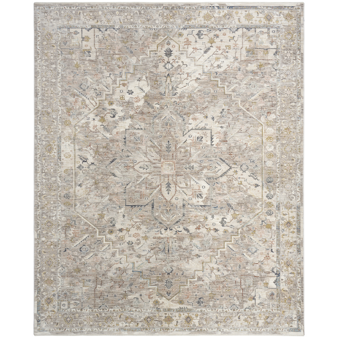 Antique Fusion ANF02 Traditional Vintage Distressed Floral Medallion Border Soft Smooth Polyester Low Profile Short Pile Ivory/Multicolour Rug-Nourison-Rug Love - The Most Loved Rug Store