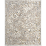 Antique Fusion ANF02 Traditional Vintage Distressed Floral Medallion Border Soft Smooth Polyester Low Profile Short Pile Ivory/Multicolour Rug