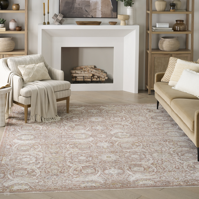 Antique Fusion ANF03 Traditional Vintage Distressed Floral Border Soft Smooth Polyester Low Profile Short Pile Brick Rug-Nourison-Rug Love - The Most Loved Rug Store